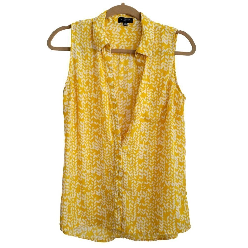 The Limited Yellow and White Sleeveless Button-Down Blouse